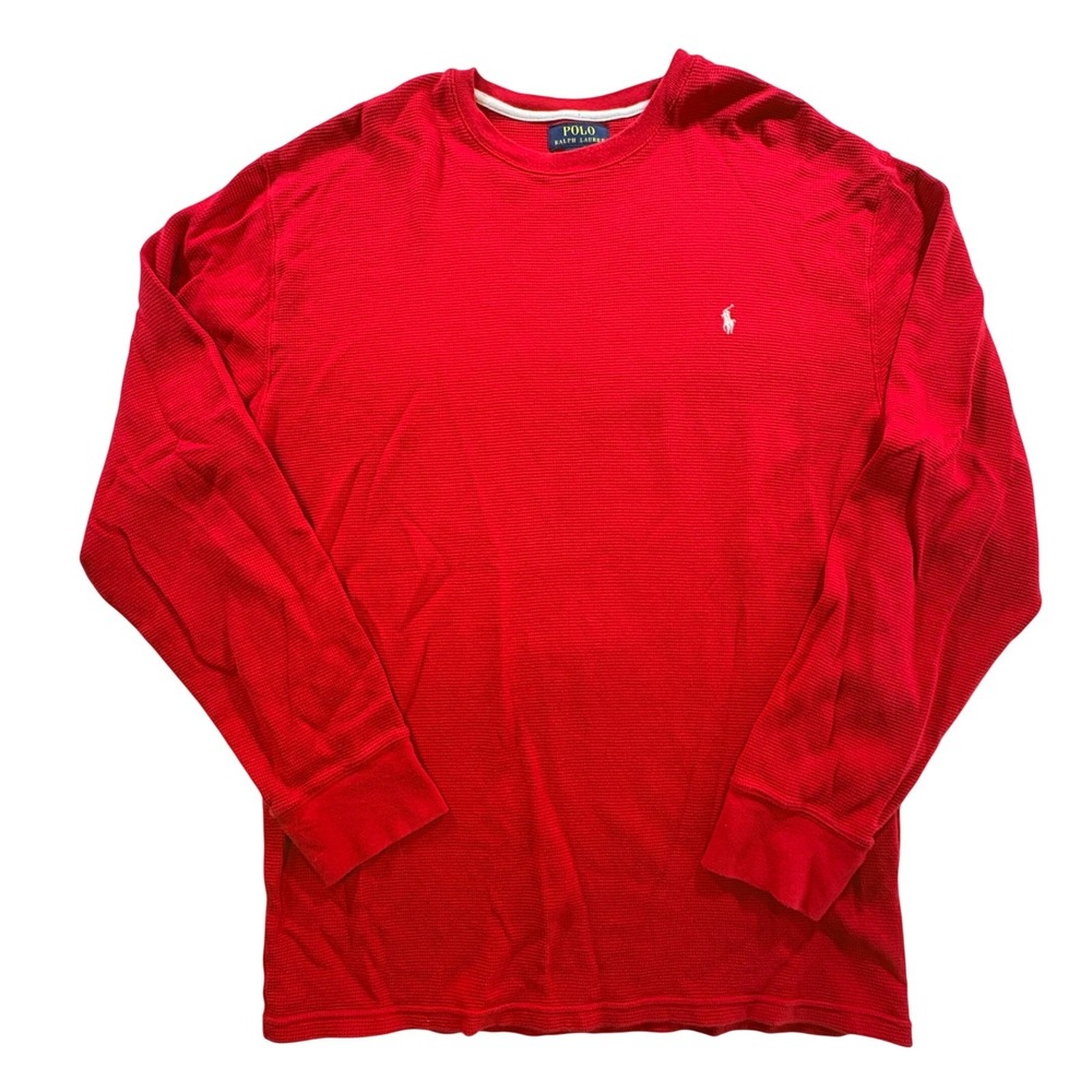 Polo Ralph Lauren Thermal Shirt Mens 2XL Red Waffle Knit Long Sleeve Crewneck